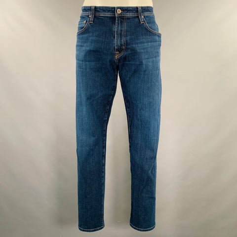 ADRIANO GOLDSCHMIED Size 36 Indigo Contrast Stitch Cotton Blend Zip Fly Jeans