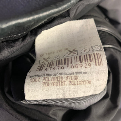 HUGO BOSS Size 44 Crape Black Leather Single Breasted Coat