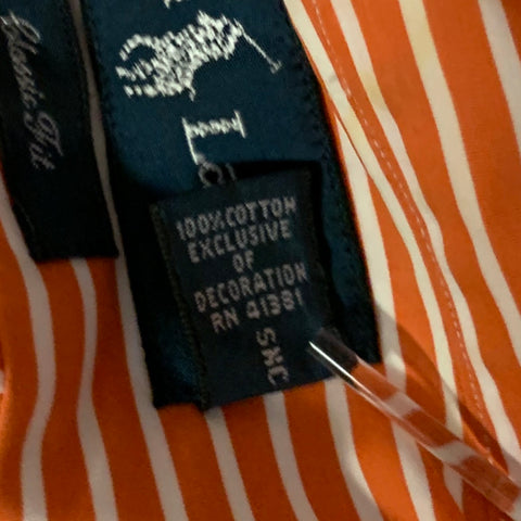 RALPH LAUREN Size XL Orange White Stripe Cotton Button Down Long Sleeve Shirt