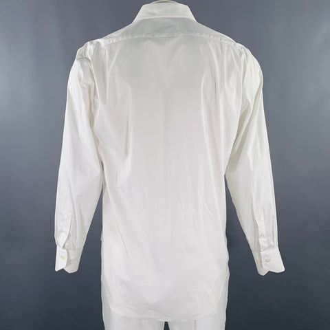 LORENZO UOMO Size XL White Cotton Nylon Stretch Long Sleeve Shirt