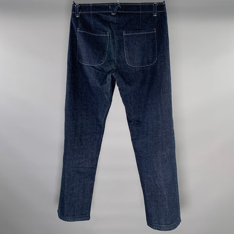 EVAN KINORI Size 32 Navy White Contrast Stitch Relaxed fit Jeans