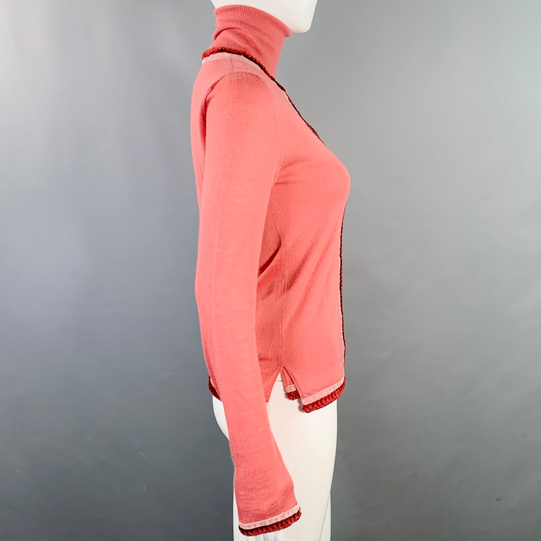 CHRISTIAN DIOR Size 4 Pink Cashmere Contrast Trim Turtleneck Cardigan Set