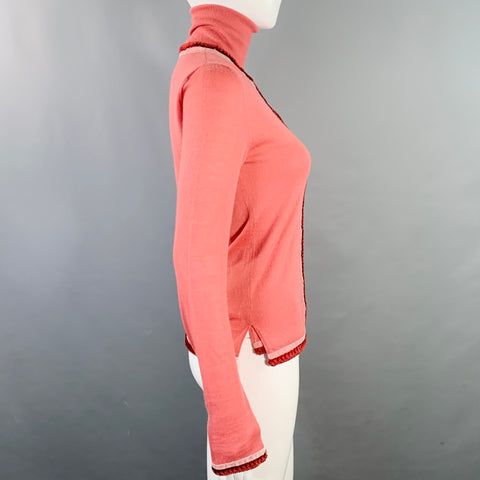 CHRISTIAN DIOR Size 4 Pink Cashmere Contrast Trim Turtleneck Cardigan Set
