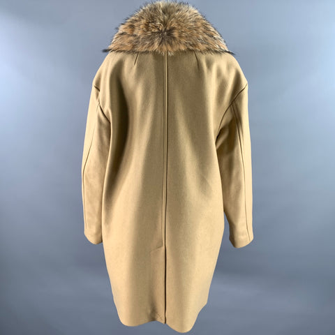 MICHAEL by MICHAEL KORS Size XL Camel Wool Blend Fur Collar Double Breasted Coat