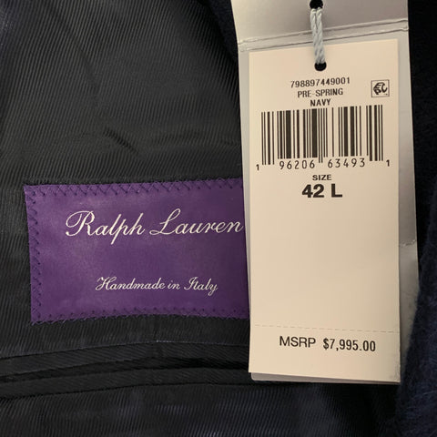 RALPH LAUREN Size 42 Navy Herringbone Wool Overcoat Coat