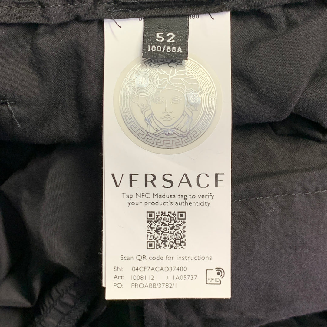 VERSACE Size 36 Black Blue Gold Vertical Stripe Nylon Sweatpants Casual Pants