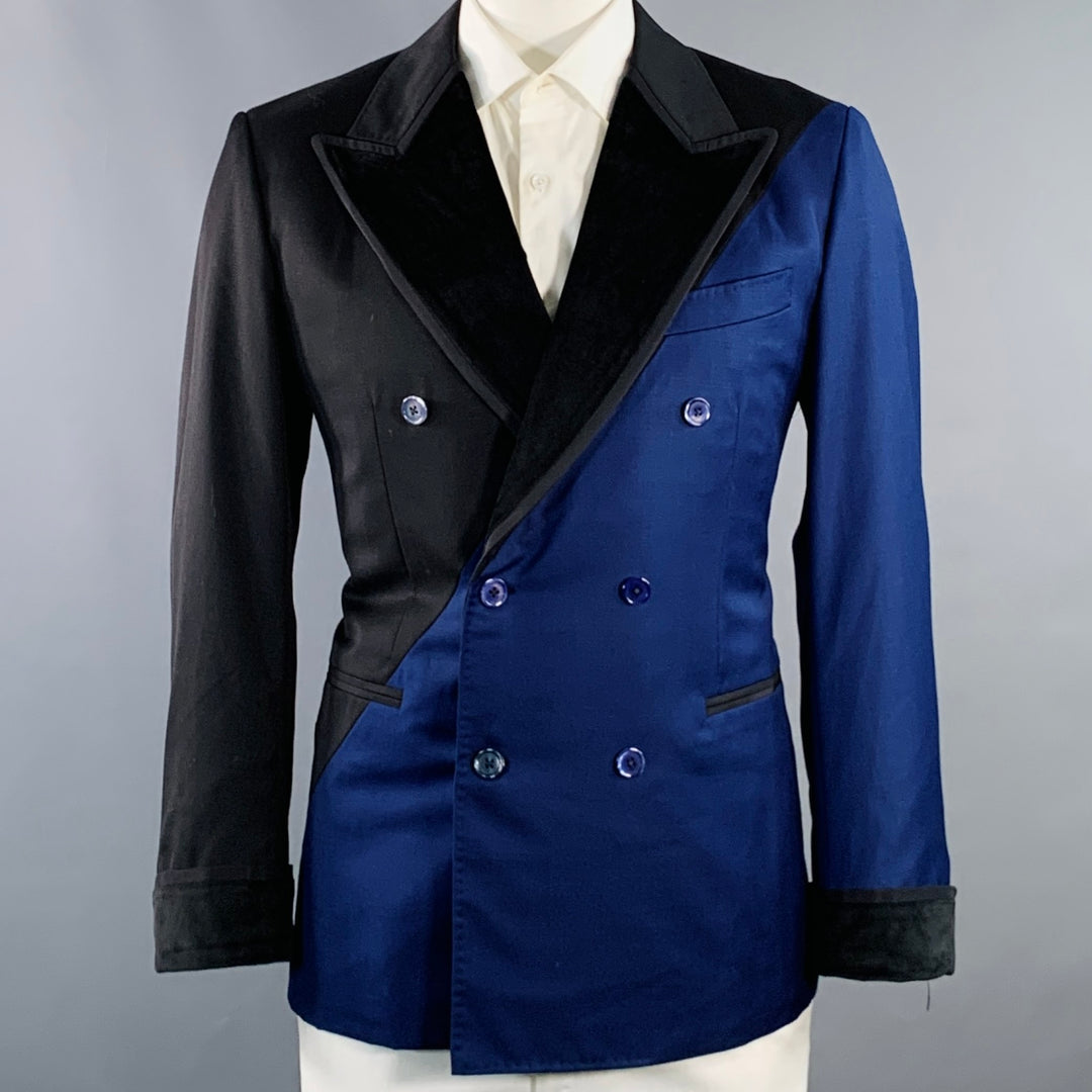 RICHFRESH Size 42 Navy Black Two Toned Double Breasted Peak Lapel Sport Coat