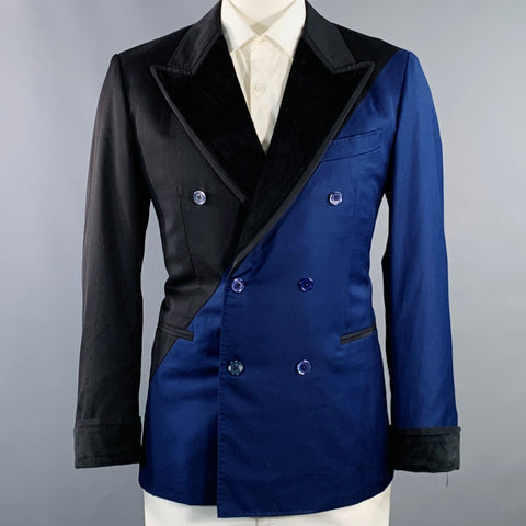 RICHFRESH Taille 42 Bleu marine Noir Veste de sport croisée bicolore à revers pointus
