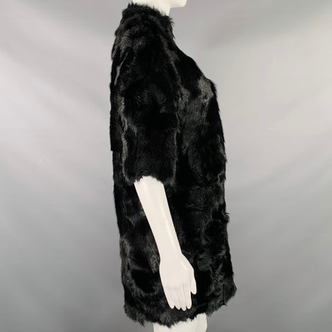 VINTAGE Size M Black Lamb Shearling 3/4 Sleeves Coat