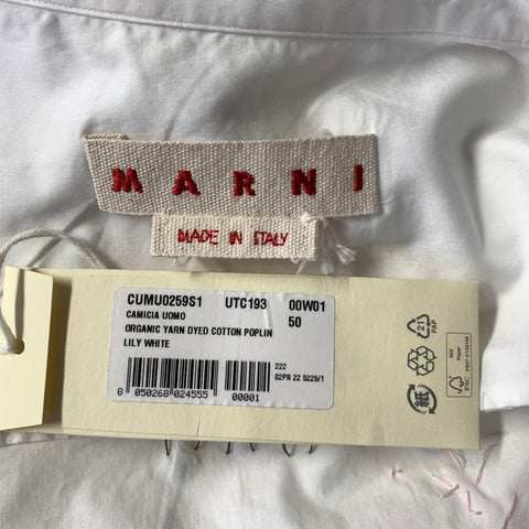 MARNI Size M White Stitched Cotton Button Up Long Sleeve Shirt