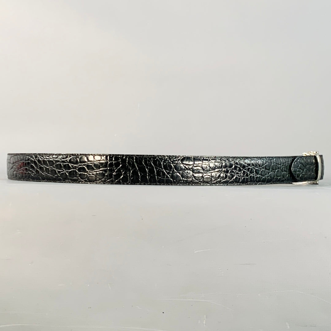 MISSONI Size 43 Black Silver Embossed Leather Belt