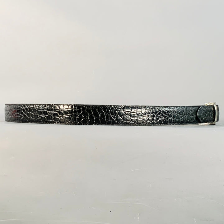 MISSONI Size 43 Black Silver Embossed Leather Belt