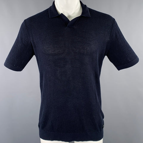 SCOTCH AND SODA Size M Navy Waffle Knit Cotton Half Placket Polo