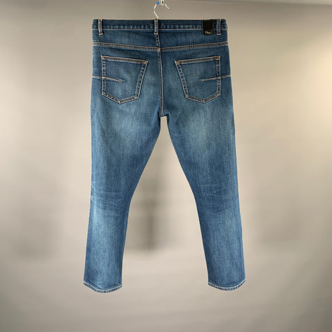 DIOR Size 34 Blue Patch Cotton Blend Button Fly Jeans