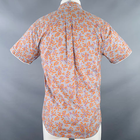 DESCENDANT OF THIEVES Size M Grey Orange Floral Cotton Short Sleeve Shirt