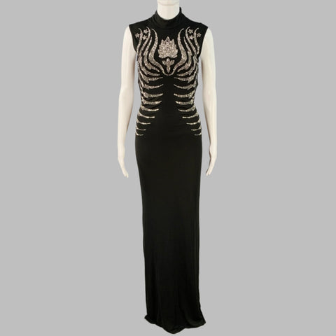 JOHN RICHMOND Size 4 Black Silver Viscose Studded High Neck Evening Go – Sui Generis Designer Consignment