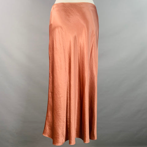 VINCE Size S Orange Japanese Satin Midi Slip Skirt