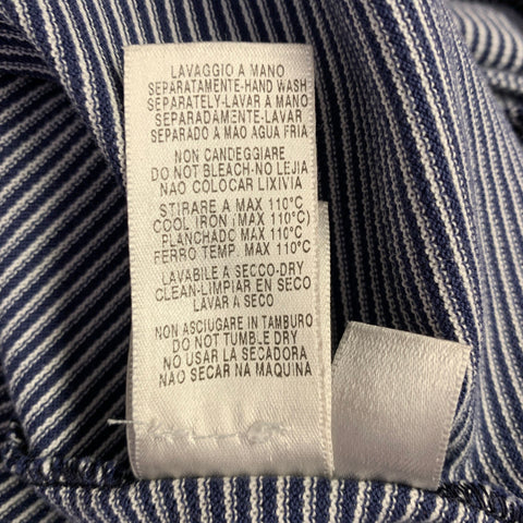 ERMENEGILDO ZEGNA Size M Navy White Stripe Cotton Long Sleeve Polo