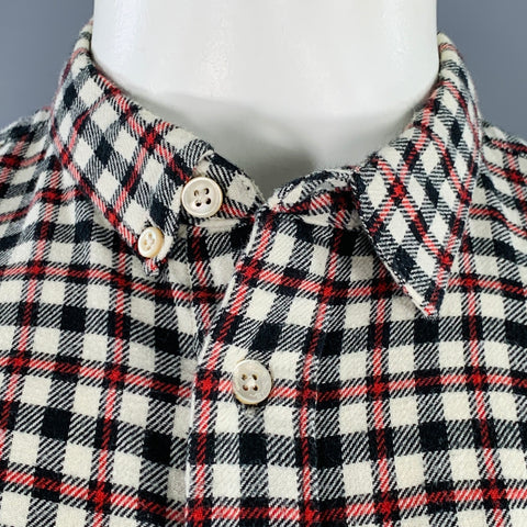 PAUL SMITH JEANS Size L Cream Red Black Plaid Cotton Long Sleeve Shirt