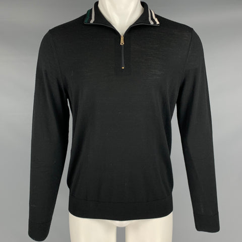 PAUL SMITH Size M Black Knit Merino Wool Half Zip Pullover