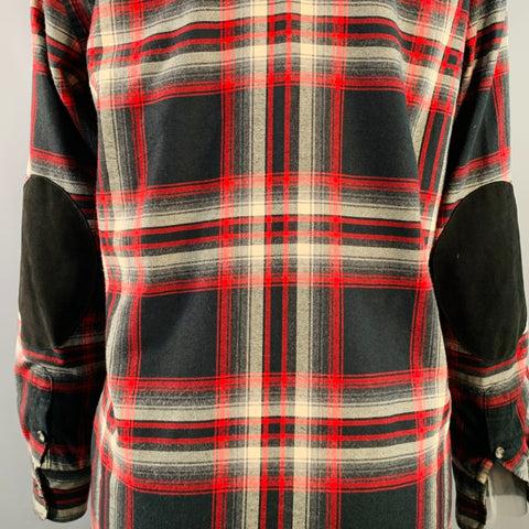 RALPH LAUREN Size XS Black Red White Cotton Plaid One Pocket Shirt