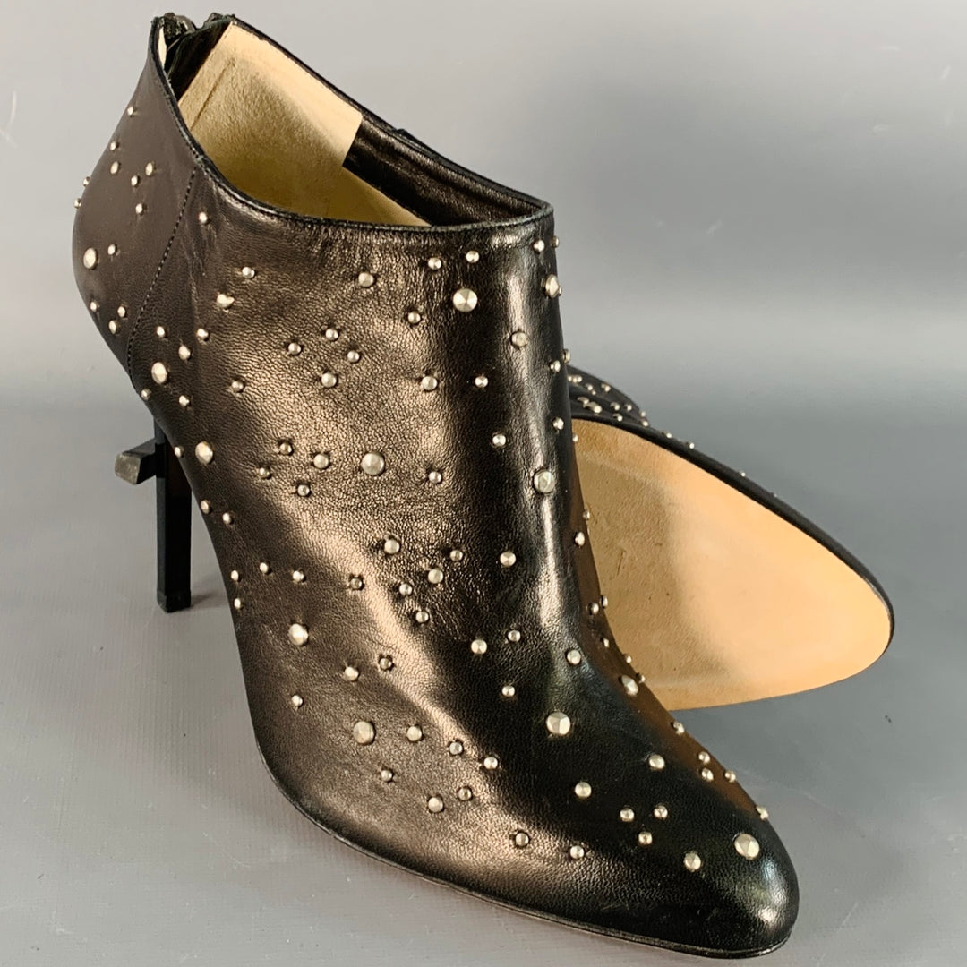 JIMMY CHOO Size 9.5 Black Studded Leather Back Zipper Stiletto Boots