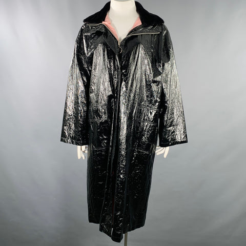 STAND STUDIO Size L Black Polyester Textured Faux Fur Zip Up Coat