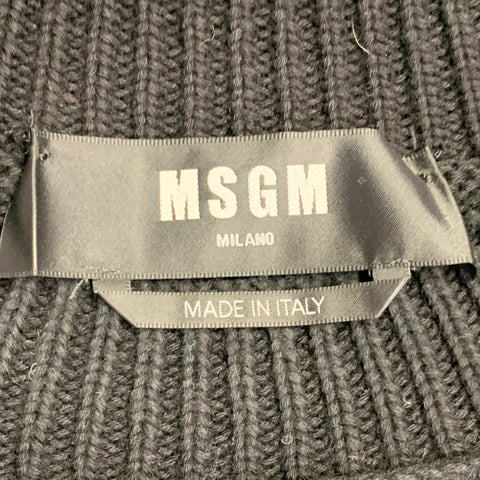 MSGM Size XL Black Green White Fish Distressed Cotton Crew Neck Sweater