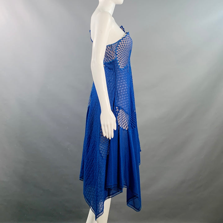 STELLA McCARTNEY Size 2 Royal Blue Nude Lace One Sleeve Asymmetrical Midi Cocktail Dress