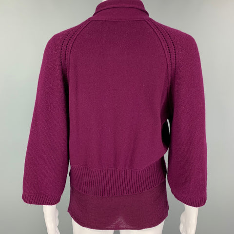 LANVIN Taille M Ensemble Cardigan Manches 3/4 Cachemire Violet
