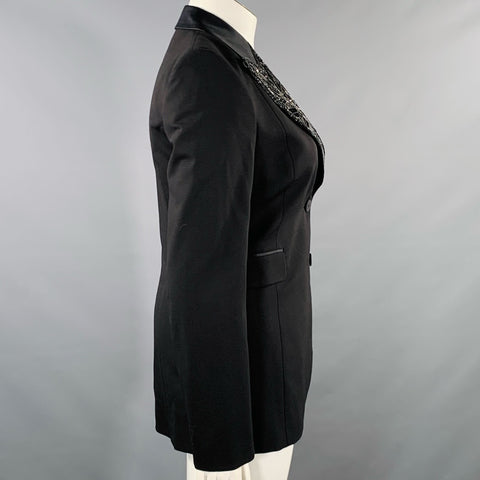 EMILIO PUCCI Size 12 Black Wool Mohair Sequined Jacket Blazer