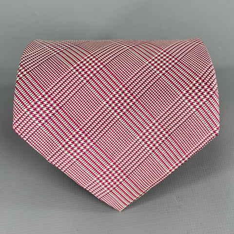 SAKS FIFTH AVENUE Pink White Glenplaid Silk Tie