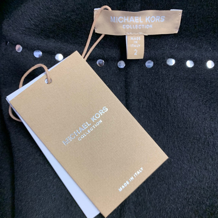 MICHAEL KORS COLLECTION Resort 2019 Size 2 Black Wool Angora Studded Open Front Cropped Jacket