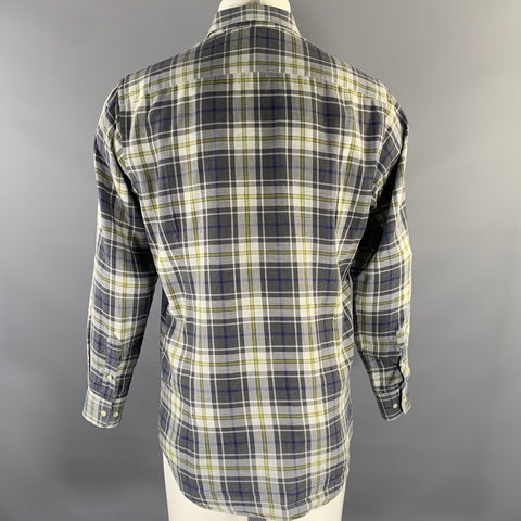 ETRO Size M Grey Blue Green Plaid Pointed Collar Long Sleeve Shirt