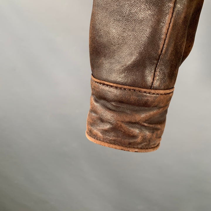 FOG CITY Size 42 Brown Leather Bomber Jacket