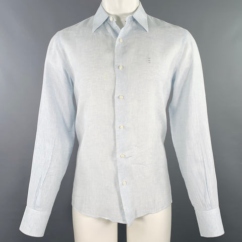 FLORENTINO Size M Light Blue Linen Spread Collar Long Sleeve Shirt