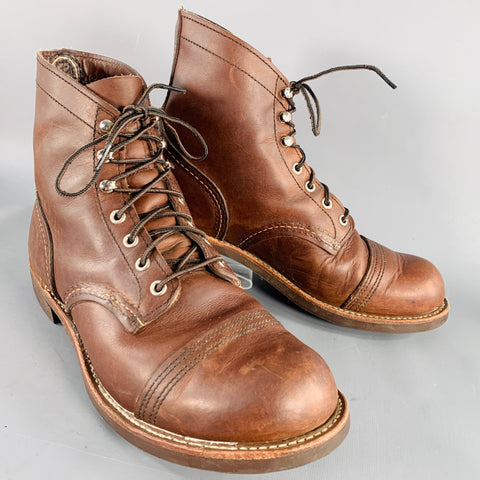 RED WING Size 9 Brown Contrast Stitch Leather Cap Toe Boots