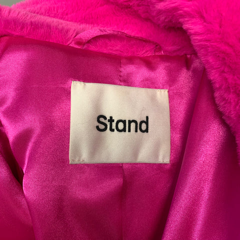 STAND STUDIO Size M Pink Polyester Textured Faux Fur Notch Lapel Coat
