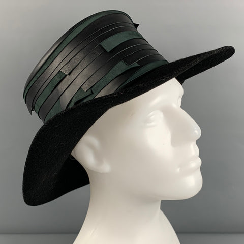 MOVE ROMA Black Leather Felt Layered Hat