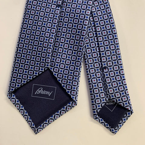 BRIONI Navy White Geometric Silk Tie Clip
