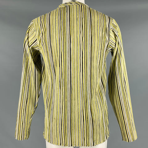 TOKYO JAMES Size M Yellow Black Stripe Mixed Fabrics Long Sleeve Pullover