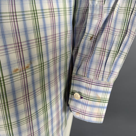 PAUL SMITH Size S White Blue Green Plaid Cotton Button Up Long Sleeve Shirt