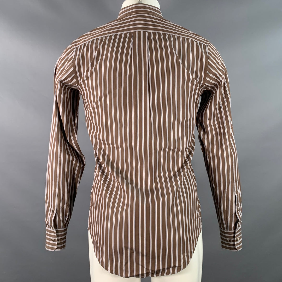 yves saint laurent dress shirt YVES SAINT LAURENT Size S Brown Navy White Stripe Button Down Collar C –  Sui Generis Designer Consignment