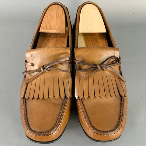 TOD'S Size 8.5 Brown Leather Moccasin Fringed Drivers Loafers