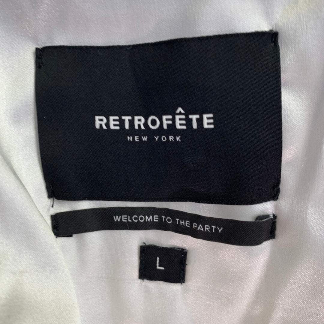 RETROFETE Size L Black White Silver Leather Padded Shoulders Zip Up Jacket