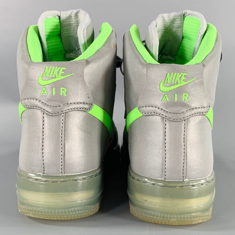 NIKE Size 8 Air Force 1 Silver Neon Reflective Mixed Fabrics High Top Sneakers