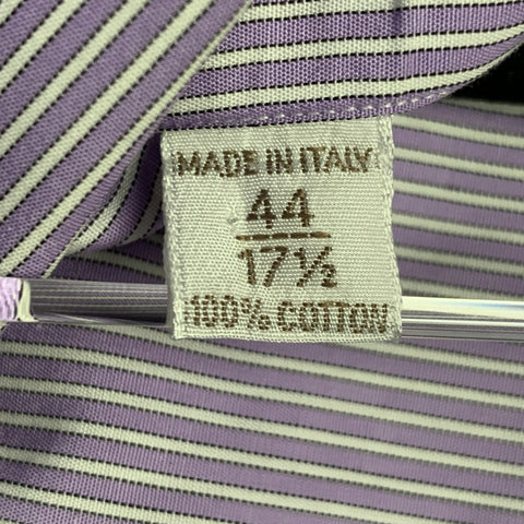 BRIONI Size XL Purple White Stripe Cotton Curved Cutaway Long Sleeve Shirt