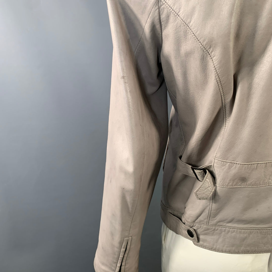 JOHN VARVATOS Size L Grey Leather Zip Up Moto Racer Jacket