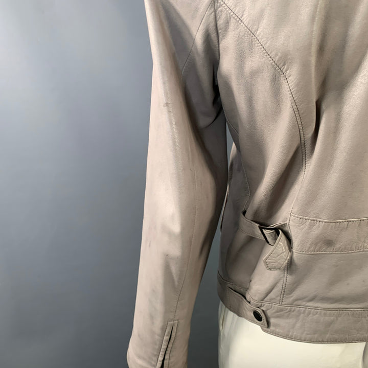 JOHN VARVATOS Size L Grey Leather Zip Up Moto Racer Jacket
