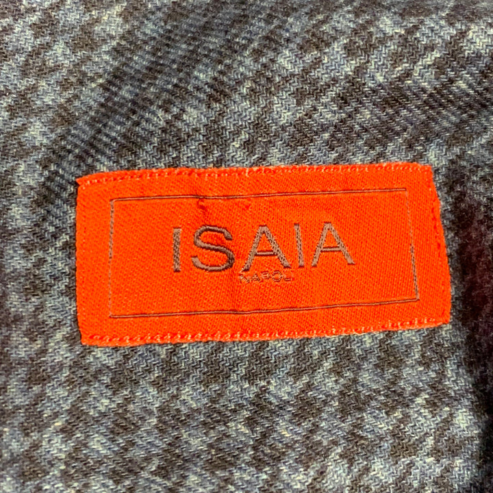 ISAIA Size L Navy Black Houndstooth Cotton Spread Collar Long Sleeve Shirt